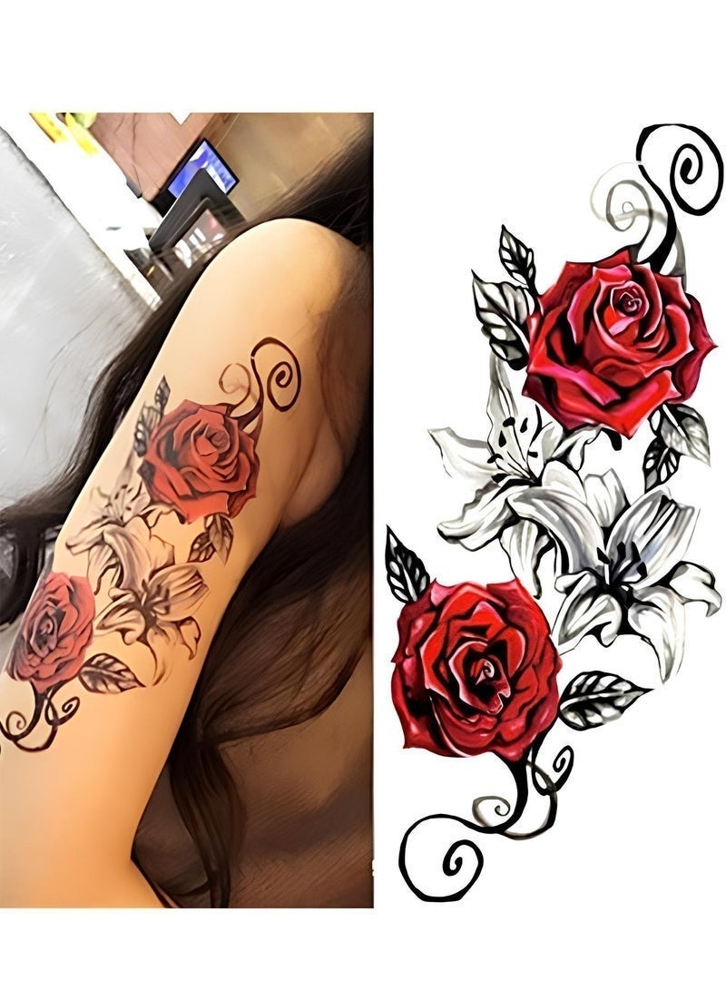 جلامكيت قطعتان من وشم مؤقت مقاوم للماء بنقشة زهرة على شكل حرف، وشم زهرة الورد المزدوج ووَشْم نقش الورد الثلاثي في واحد - Image 2